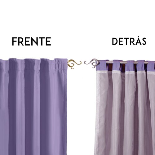 Bela Juego de 2 Cortinas Gala Doble Tela + 2 Velos para un cortinero (Lila)