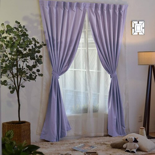 Bela Juego de 2 Cortinas Gala Doble Tela + 2 Velos para un cortinero (Lila)
