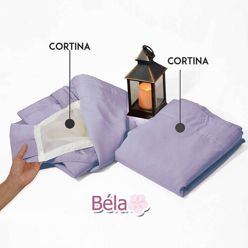 Bela Juego de 2 Cortinas Gala Doble Tela + 2 Velos para un cortinero (Lila)