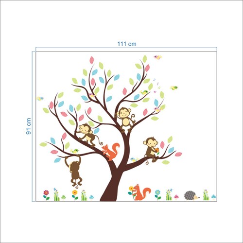 Vinil Infantil Arbol De Dibujos Animados Mono Ardilla