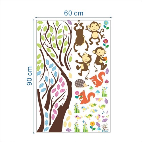 Vinil Infantil Arbol De Dibujos Animados Mono Ardilla