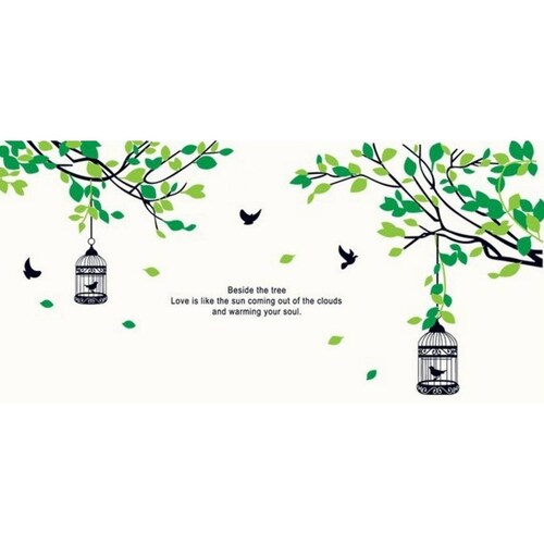 Vinil Decorativo Arbol con Ramas y Pajaros en Jaulas Estancia Sala