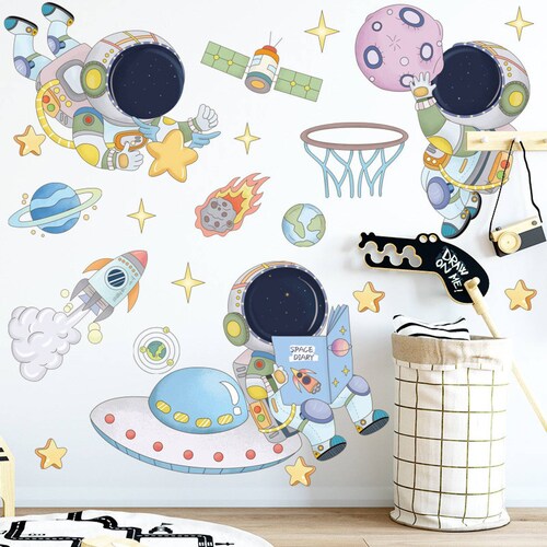 Vinil Decorativo Astronauta Nave Espacial Cuarto Bebé Niño