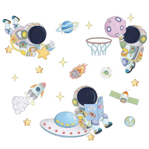 Vinil Decorativo Astronauta Nave Espacial Cuarto Bebé Niño