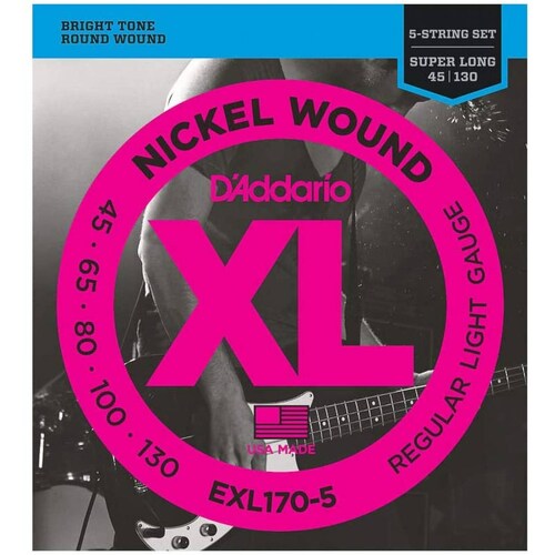 Cuerdas para bajo eléctrico de 5 Cuerdas Regular Light D Addario EXL1705 Nickel Wound