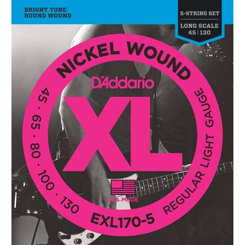 Cuerdas para bajo eléctrico de 5 Cuerdas Regular Light D Addario EXL1705 Nickel Wound