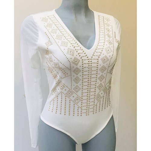 Blusa para dama mujer casual manga larga pantiblusa con decoraciones doradas Bai li