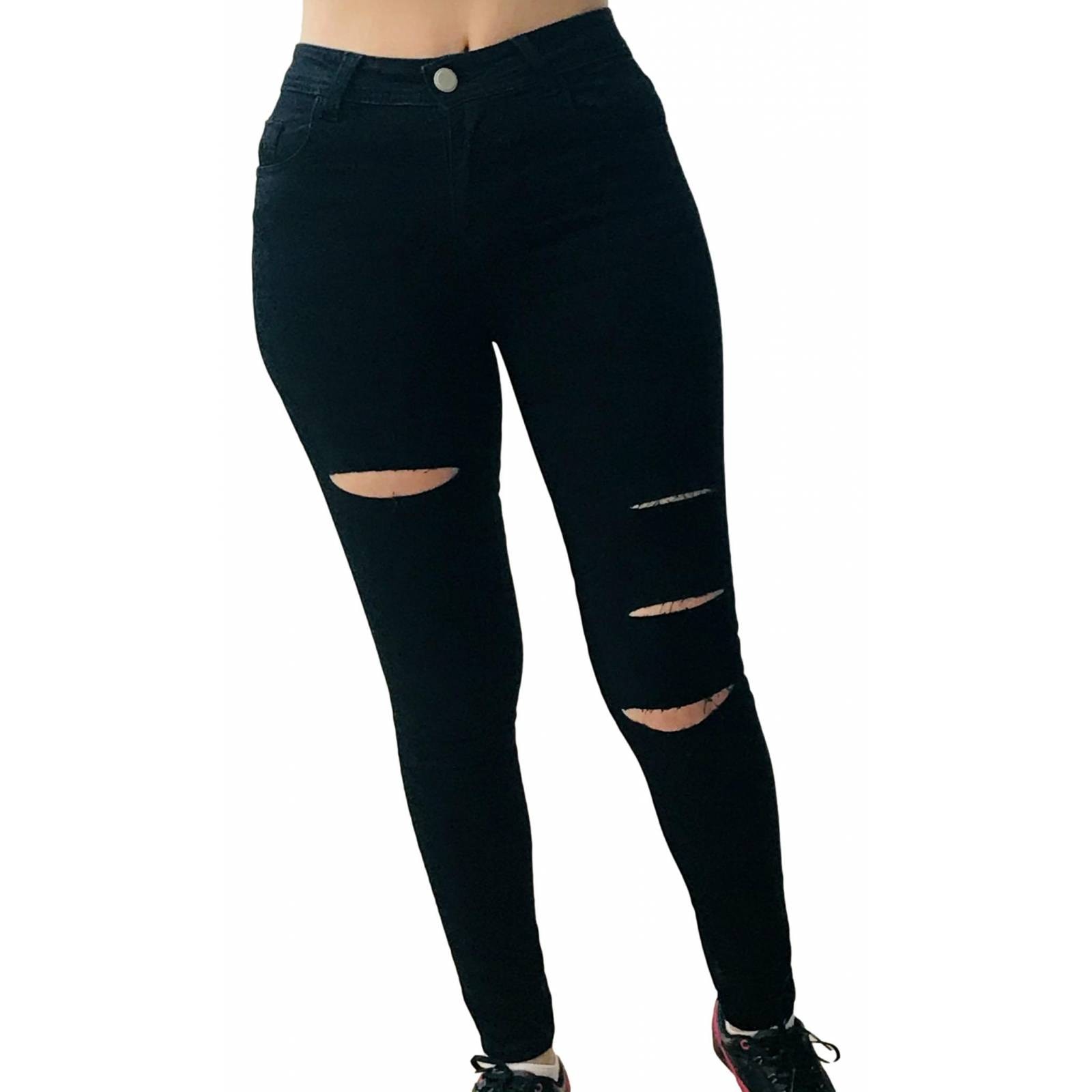 Jeans Skinny Para Mujer Pantalon De Mezclilla Rasgados Rotos Negro Issa Sears
