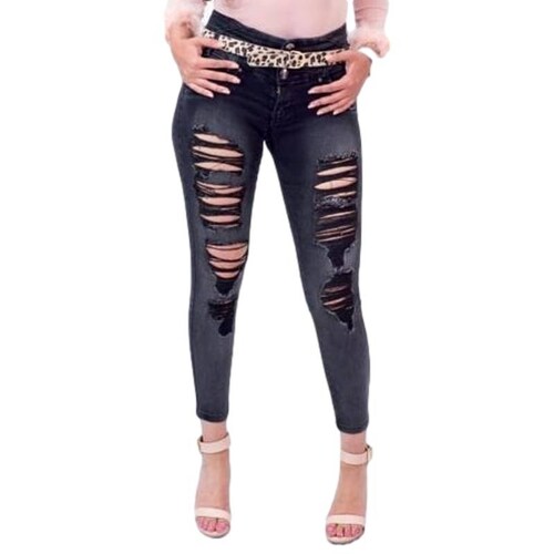 Jeans skinny mujer pantalon mezclilla colombianos rasgados rotos destrucción negro Banana