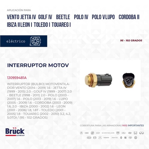 Interruptor Bulbo Motoventilador 1J0959481A Bruck-Germany 
