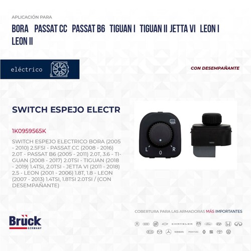 Switch Espejo Electrico 1K0959565K Bruck-Germany 
