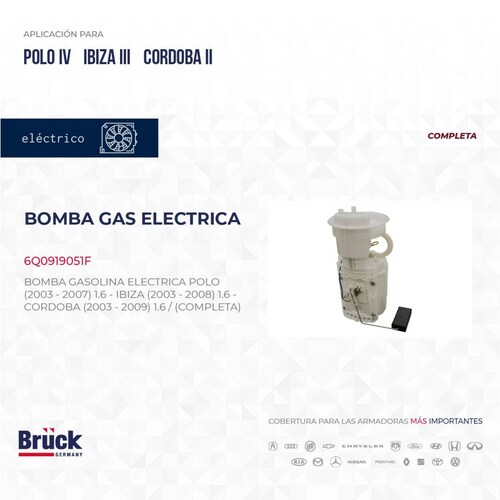 Bomba Gasolina Electrica 6Q0919051F Bruck-Germany 