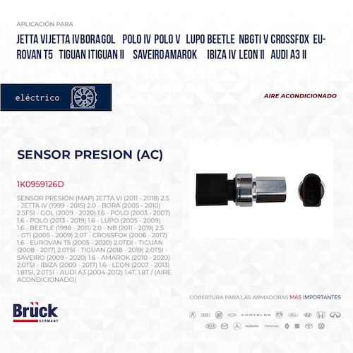 Sensor Presion Aire Acondicionado 1K0959126D Bruck-Germany 