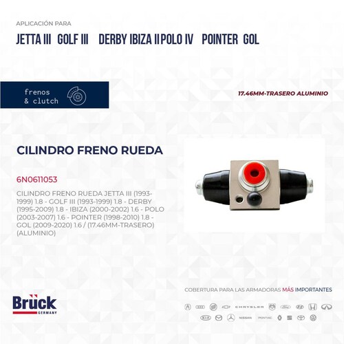 Cilindro Freno Rueda 6N0611053 Bruck-Germany 