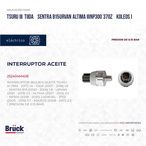 Interruptor Bulbo Aceite 252404M40E Bruck-Germany 