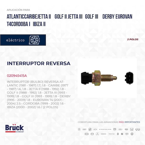 Interruptor Bulbo Reversa 020945415A Bruck-Germany 
