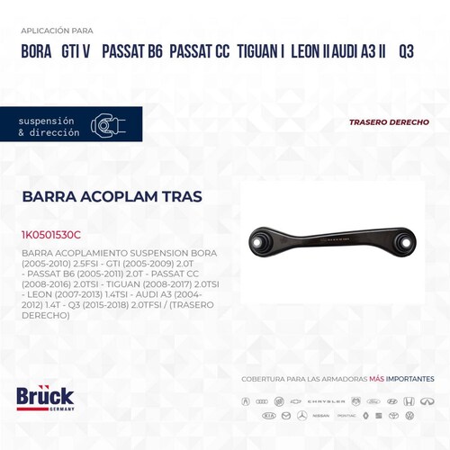 Barra Acoplamiento Trasera Suspension 1K0501530C Bruck-Germany 
