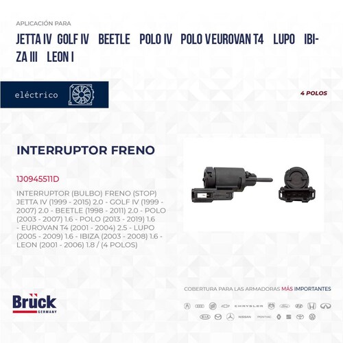 Interruptor Bulbo Freno 1J0945511D Bruck-Germany 