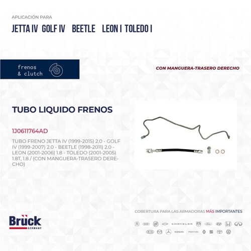 Tubo Liquido Frenos 1J0611764AD Bruck-Germany 