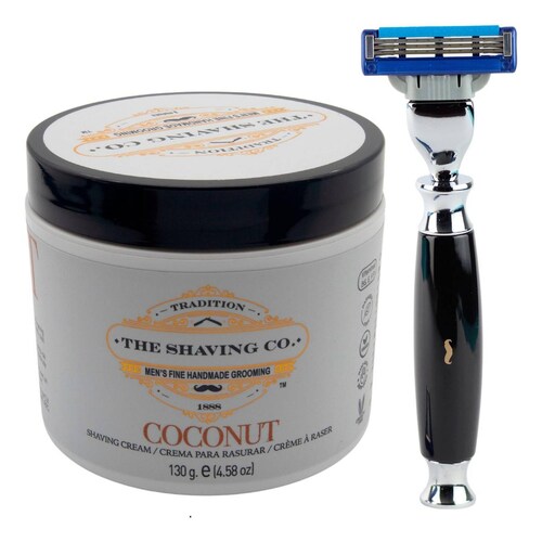 The Shaving Co Kit Rastrillo Negro Y Crema De Afeitar Coco 