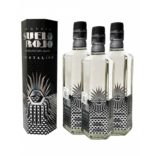 Tripack Tequila Suelo Rojo Reposado Cristalino 750 ml.