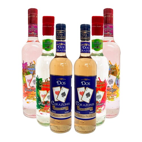 Six Pack Licor de Agave Dos Corazones Surtido 1000 Ml