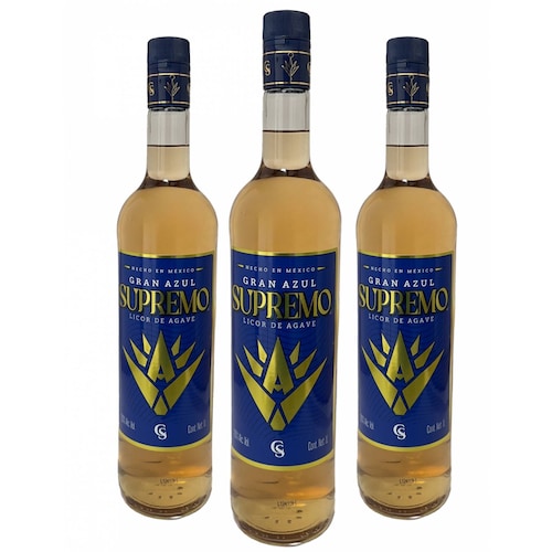 Tripack Licor De Agave Gran Azul Supremo Oro 1000 Ml