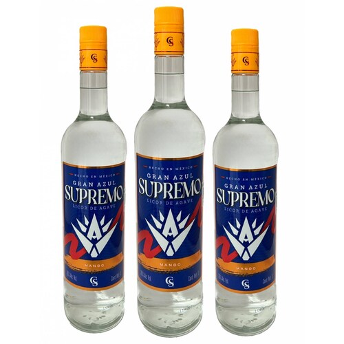 Tripack Licor De Agave Gran Azul Supremo Mango 1000 Ml