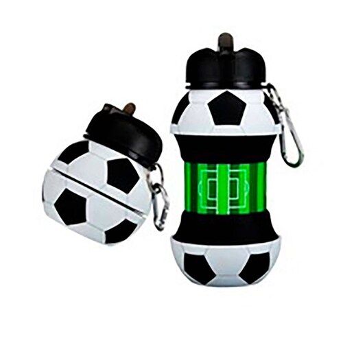 MADIOLA Botella de Agua Deportiva en forma de balón de Futbol Soccer. Botella plegable para Viaje. Termo para niños