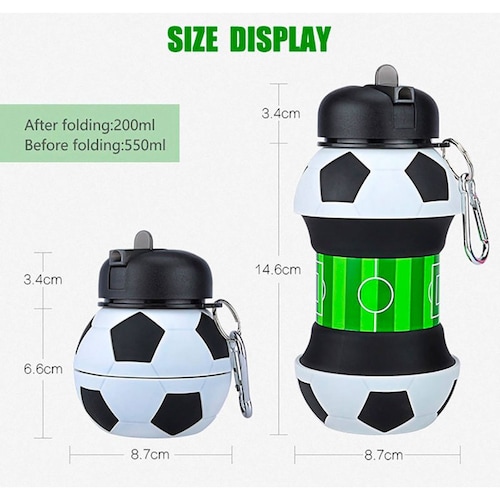 MADIOLA Botella de Agua Deportiva en forma de balón de Futbol Soccer. Botella plegable para Viaje. Termo para niños
