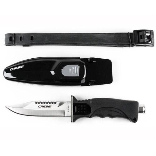 Cuchillo CRESSI Skorpion Hoja de Acero Inoxidable Para Buceo Negro/Plateado.