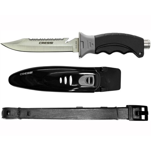 Cuchillo CRESSI Borg Hoja de Acero Inoxidable Filo Doble Para Buceo Negro/Plateado.