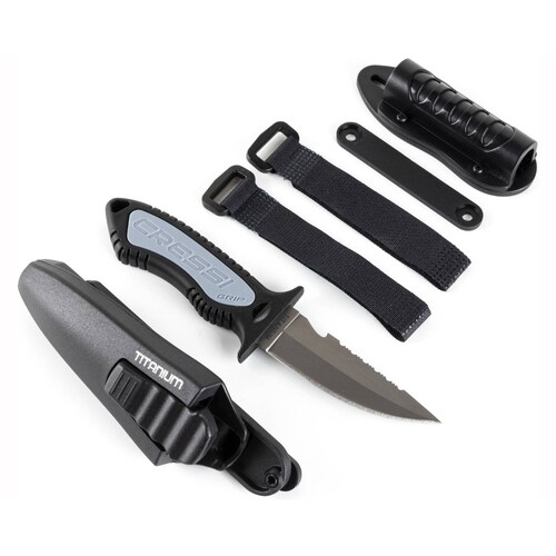 Cuchillo CRESSI Grip Hoja de Titanio Para Buceo Negro/Plateado.
