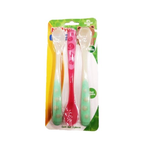 Cuchara Mango Largo Nuby 3pz Rosa Verde