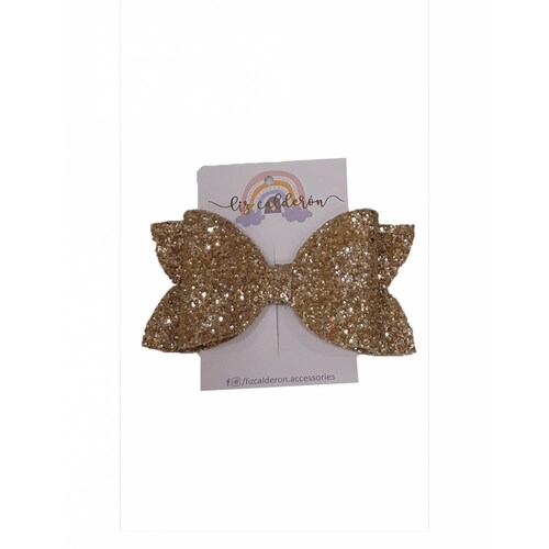 Broche Moño Cabello Glitter Dorado.