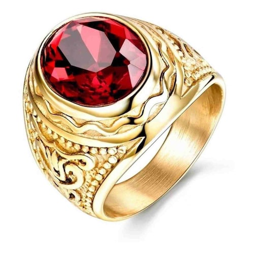 Anillo Hombre O Mujer Acero Modelo Alejandría   Piedra Roja