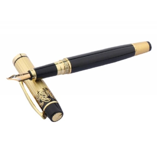 Pluma Fuente Marca Hero Modelo 901 Color Negro Con Dorado