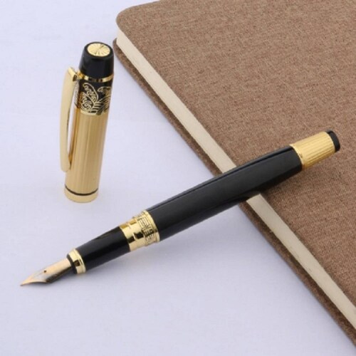 Pluma Fuente Marca Hero Modelo 901 Color Negro Con Dorado