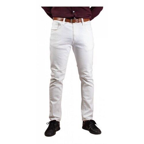 Pantalón Gabardina Hombre Blanco Elastizado Corte Slim Fit 
