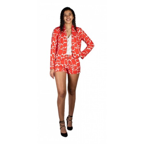 Traje Corto Para Damaconjunto De Saco Y Short Rojo Y Blanco
