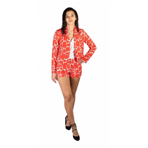 Traje Corto Para Damaconjunto De Saco Y Short Rojo Y Blanco