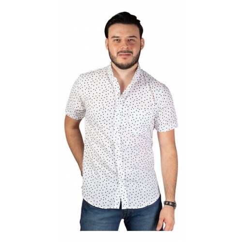 Camisa Manga Corta Hombre Slim Fit Blanca Y Puntos Negros