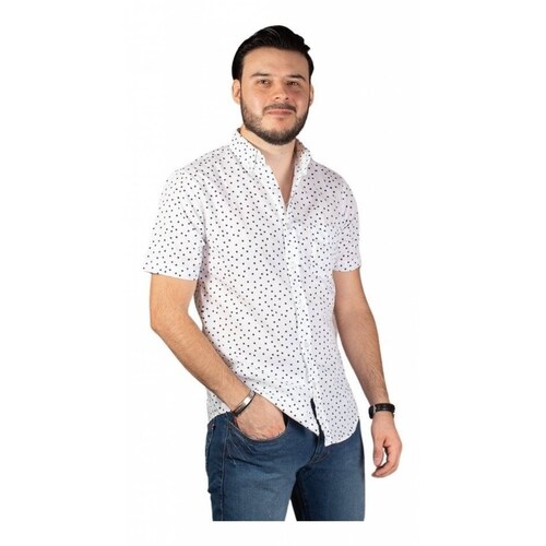 Camisa Manga Corta Hombre Slim Fit Blanca Y Puntos Negros