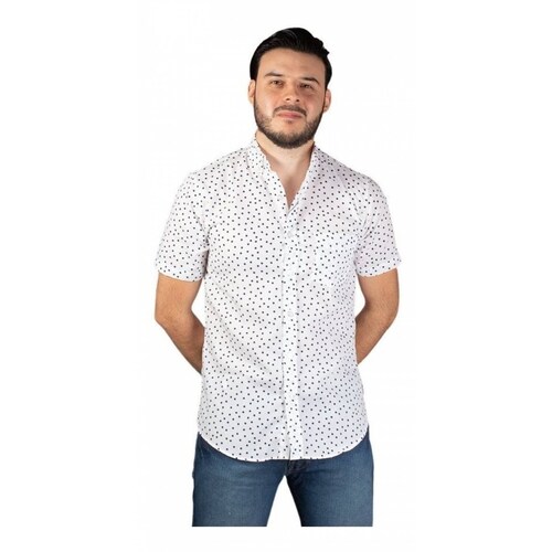 Camisa Manga Corta Hombre Slim Fit Blanca Y Puntos Negros