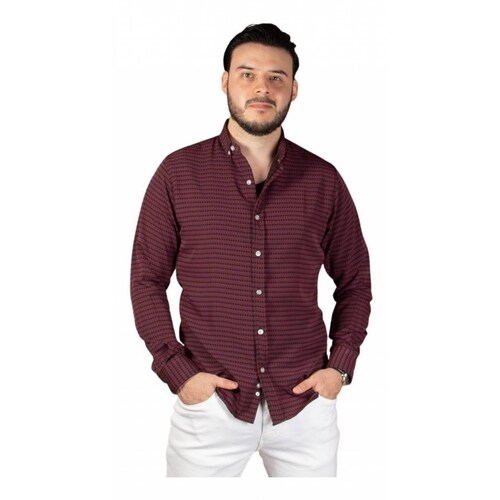 Camisa Hombre Slim Fit Mangas Largas Color Bordó Y Morado