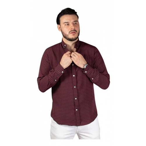 Camisa Hombre Slim Fit Mangas Largas Color Bordó Y Morado