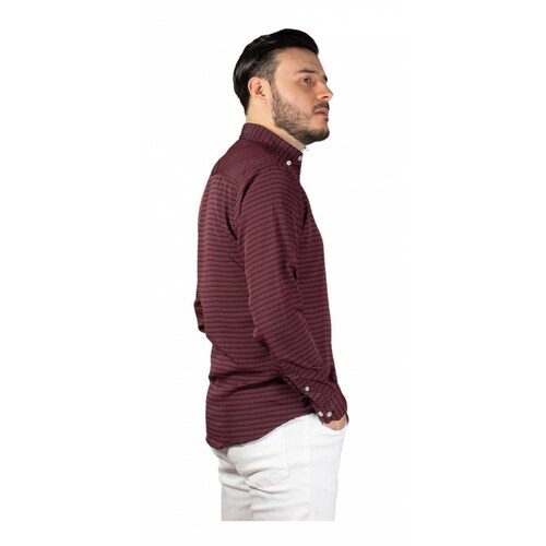 Camisa Hombre Slim Fit Mangas Largas Color Bordó Y Morado