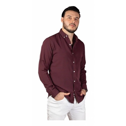 Camisa Hombre Slim Fit Mangas Largas Color Bordó Y Morado