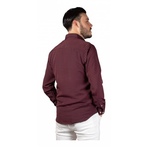 Camisa Hombre Slim Fit Mangas Largas Color Bordó Y Morado