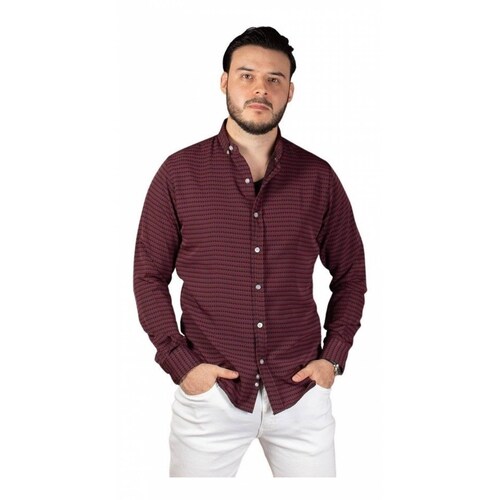 Camisa Hombre Slim Fit Mangas Largas Color Bordó Y Morado